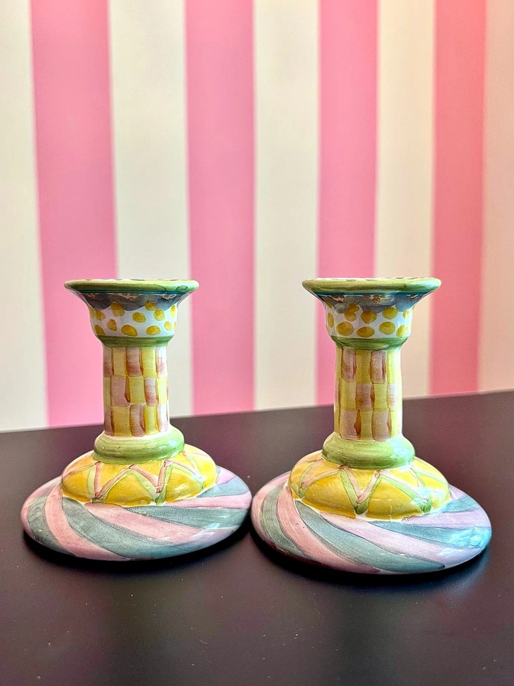 MacKenzie Childs Vintage Candlestick Holders Pair
